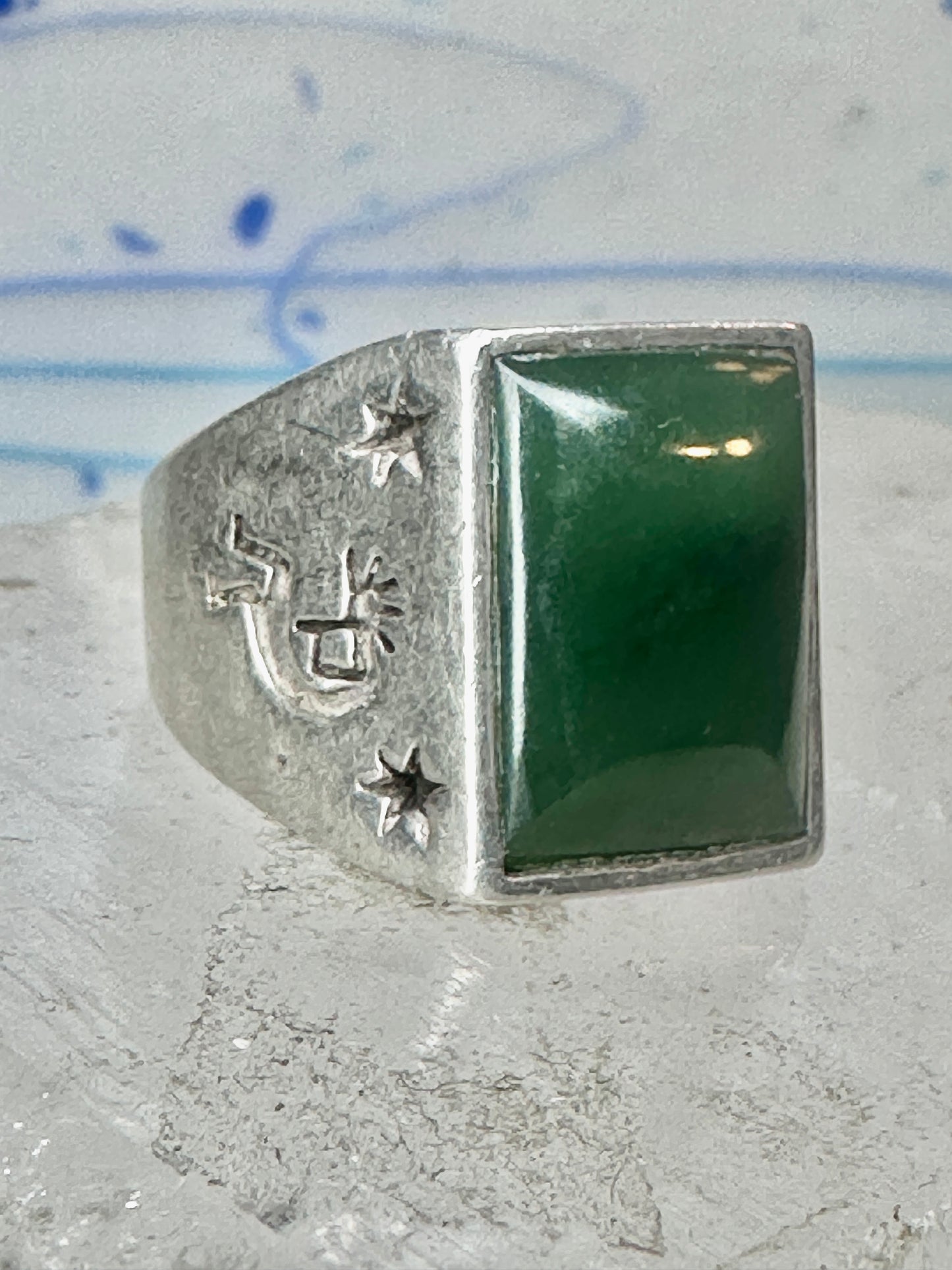 Vintage Signed Townsend Sterling Silver Green Jade Kokopelli Signet Ring Size 9 18.4g 925