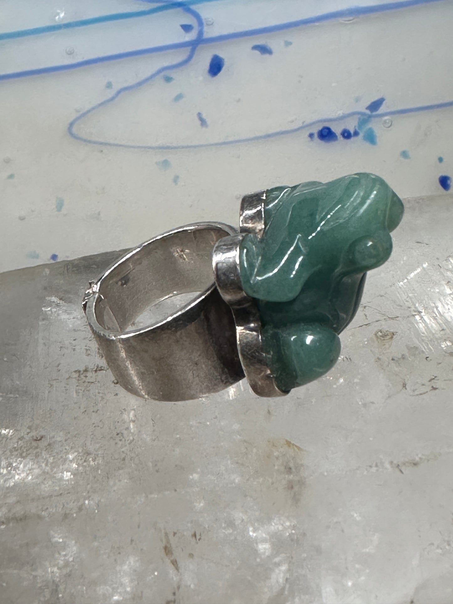 Vintage Frog ring Sajen Jade size 6 sterling silver women