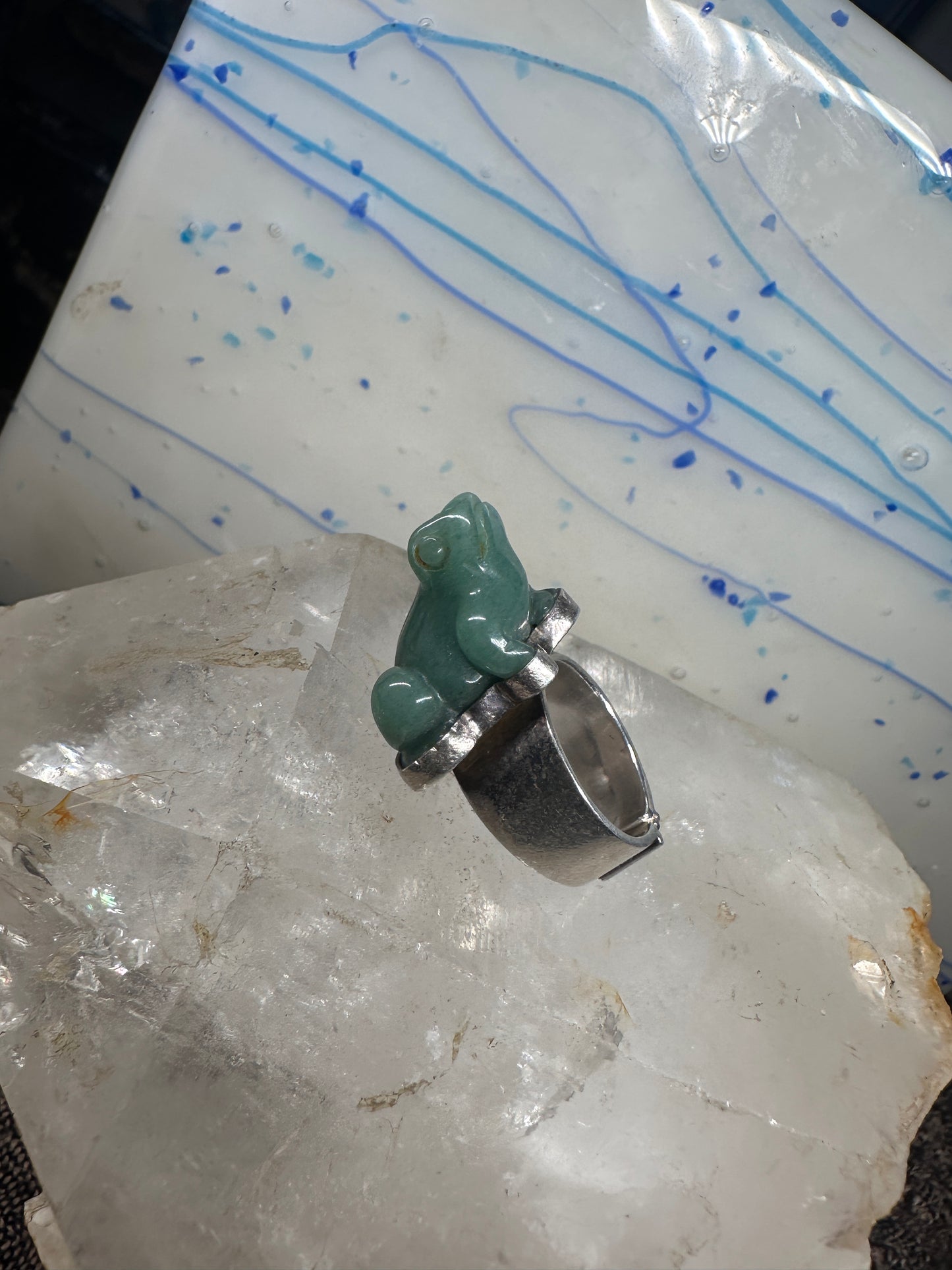 Vintage Frog ring Sajen Jade size 6 sterling silver women