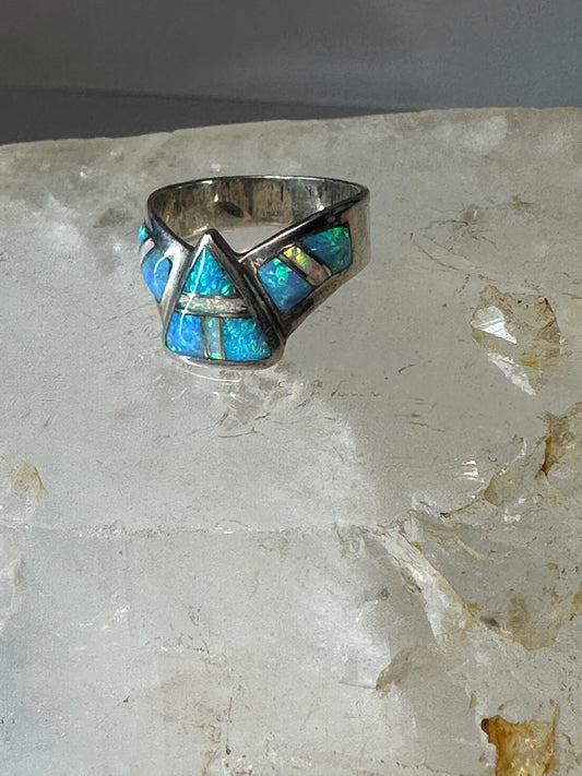 Lab Opal ring southwest band size 5.75  sterling silver women