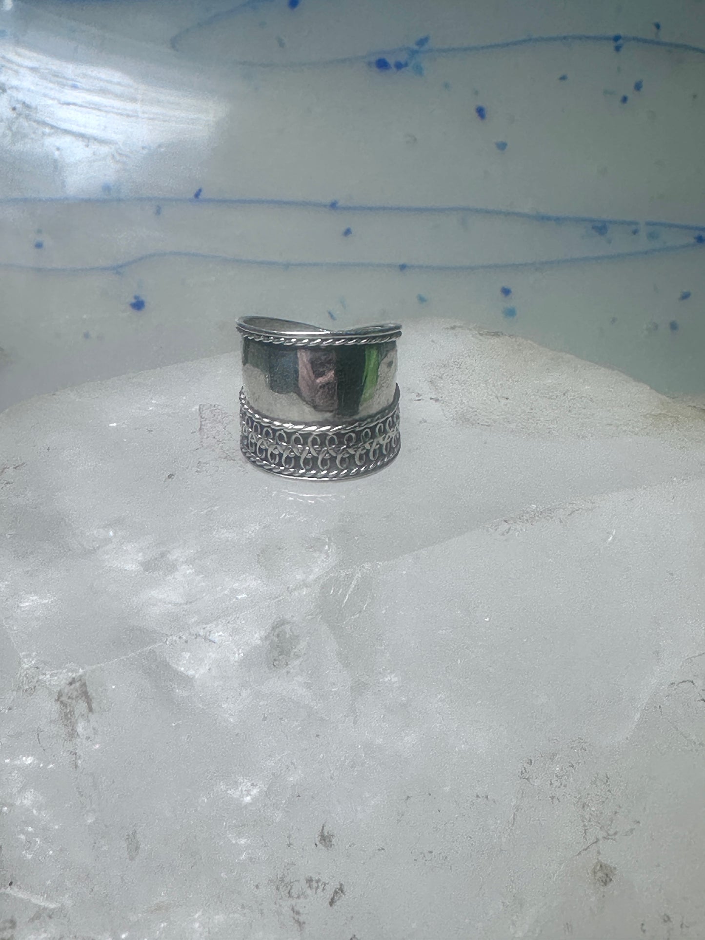 Cigar band Wide Ring band size 5 sterling silver women girls