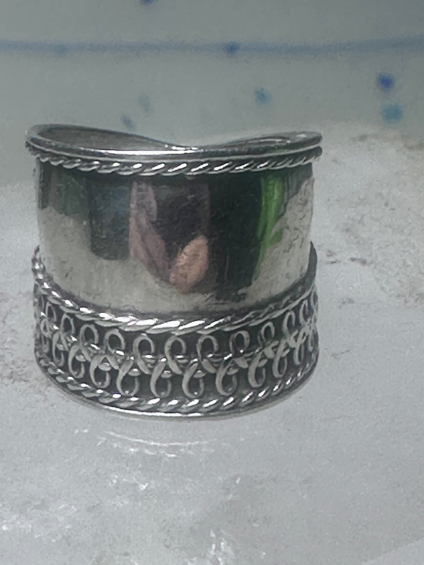 Cigar band Wide Ring band size 5 sterling silver women girls