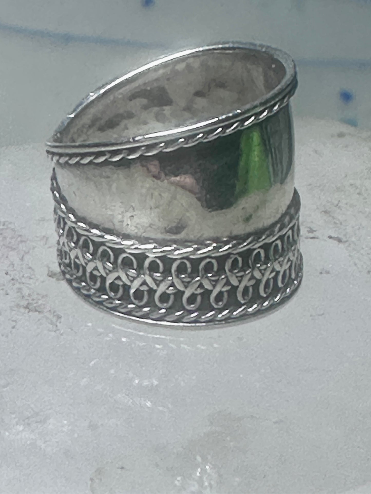 Cigar band Wide Ring band size 5 sterling silver women girls