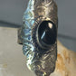 Onyx ring long stamped boho band size 8.75 sterling silver women