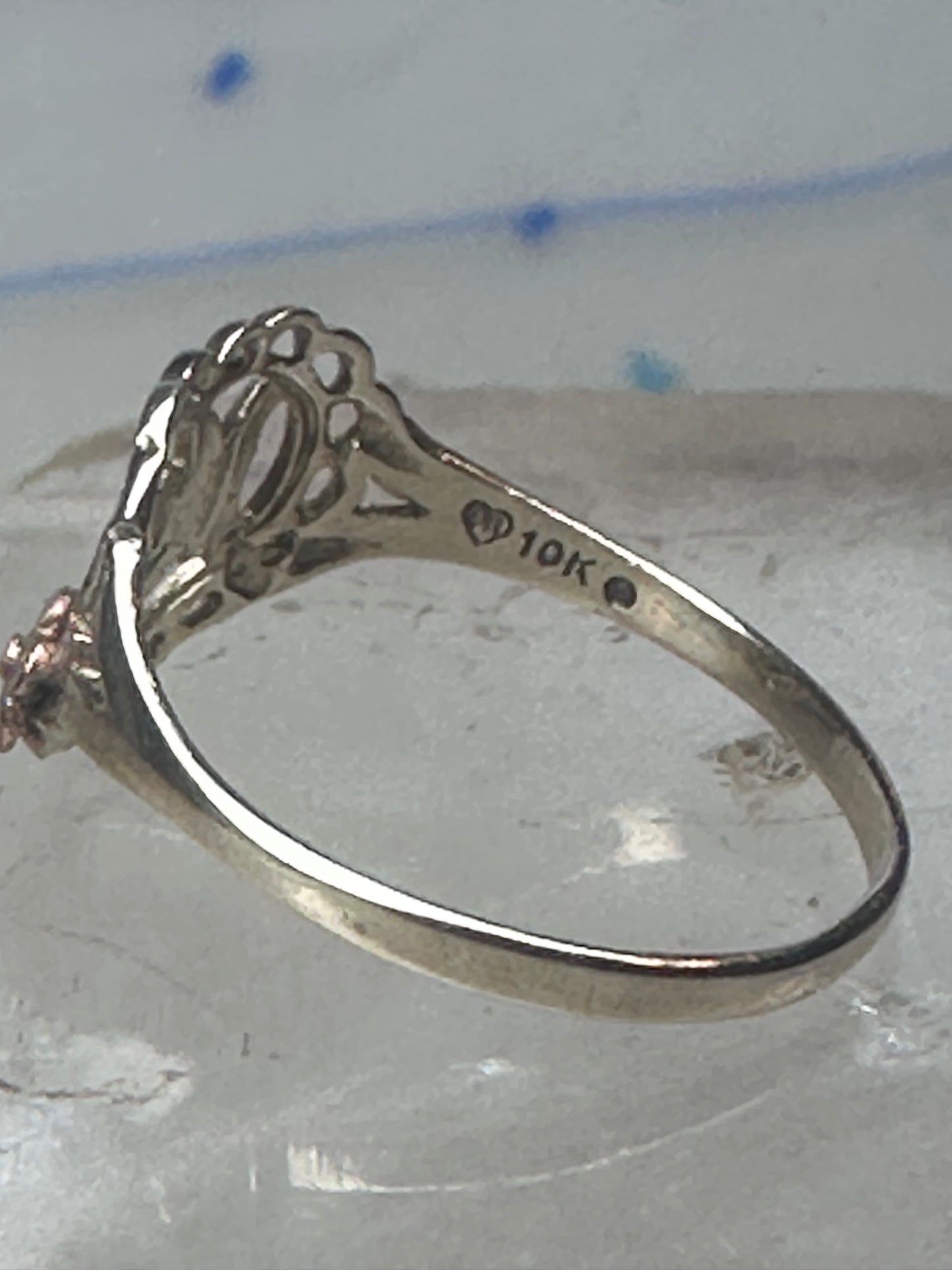 Vintage 10K Yellow Gold Mom Heart Flower Ring Petite Size 4.25 Pinky 10K