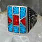 Turquoise chips coral souhwest ? band  size 8.75 sterling silver women men