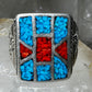 Turquoise chips coral souhwest ? band  size 8.75 sterling silver women men