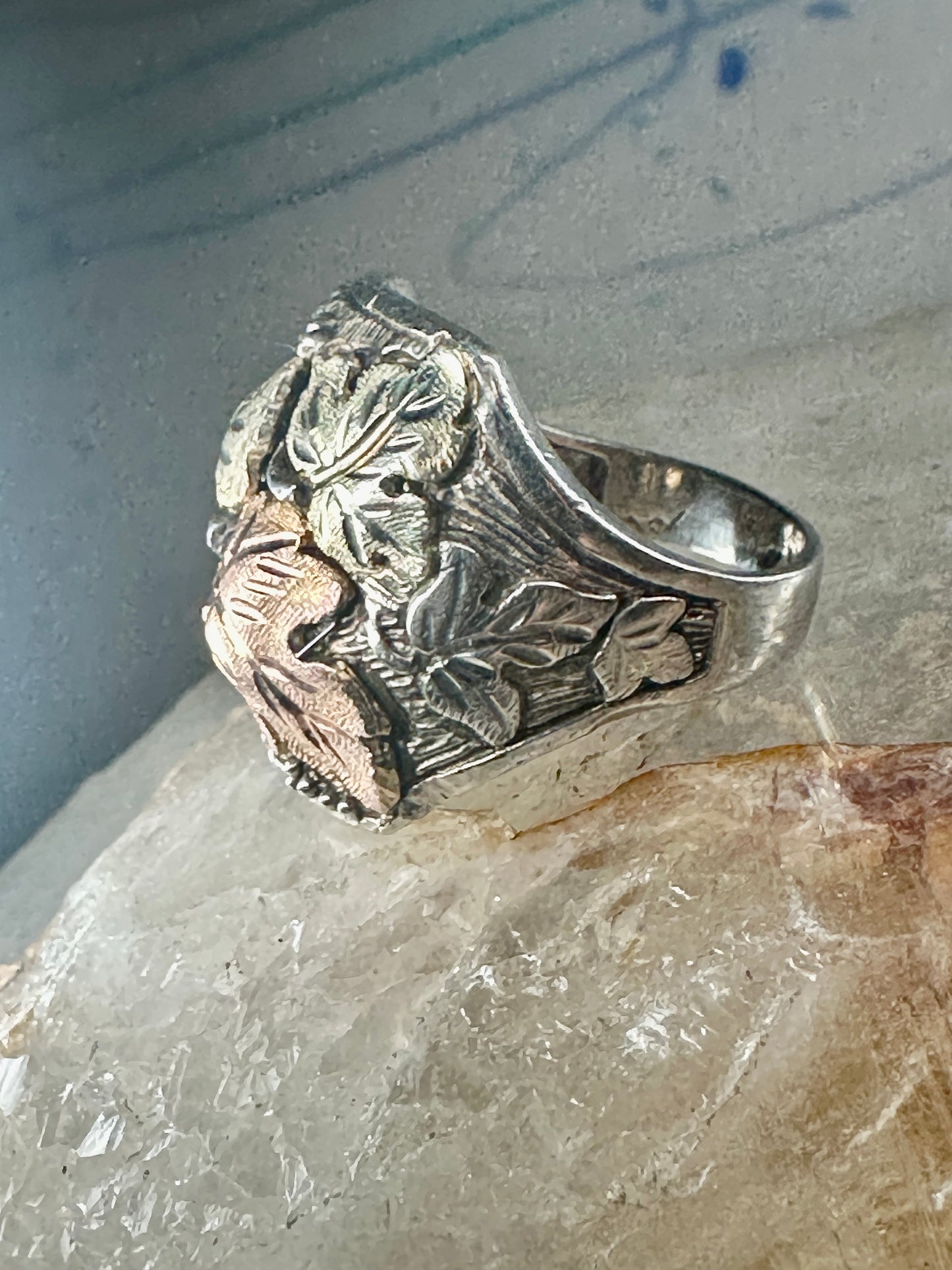 Black Hills Gold ring Leaves band sterling silver size 9.25 women men