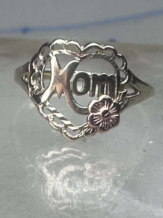 Vintage 10K Yellow Gold Mom Heart Flower Ring Petite Size 4.25 Pinky 10K