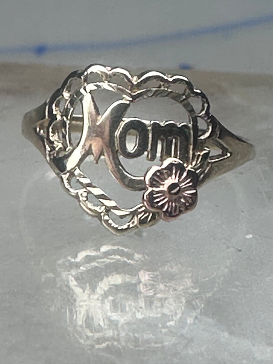 Vintage 10K Yellow Gold Mom Heart Flower Ring Petite Size 4.25 Pinky 10K