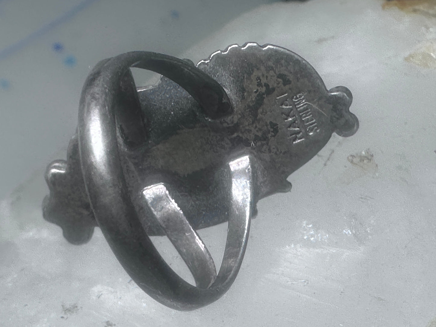 Navajo ring onyx Nakai feather leaves size 5 sterling silver women girls