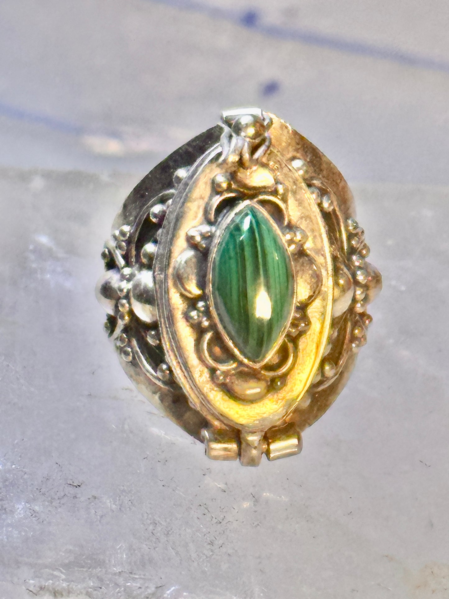 Poison ring malachite band sterling silver size 4.50 women