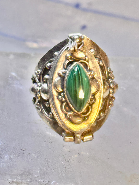 Poison ring malachite band sterling silver size 4.50 women