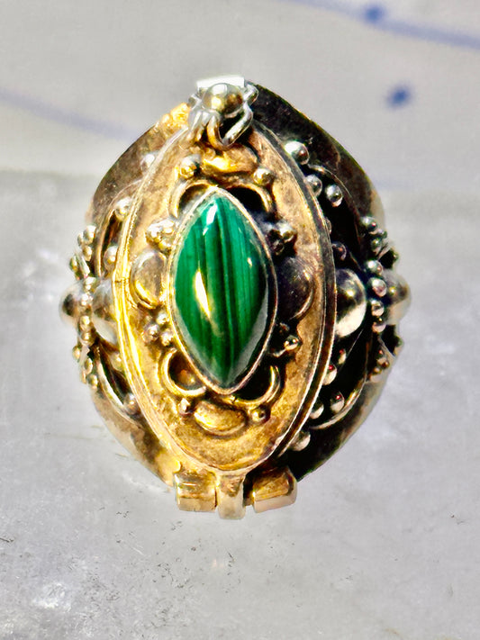 Poison ring malachite band sterling silver size 4.50 women