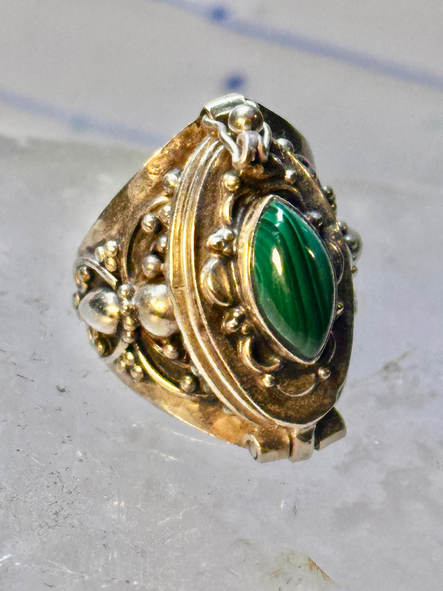 Poison ring malachite band sterling silver size 4.50 women