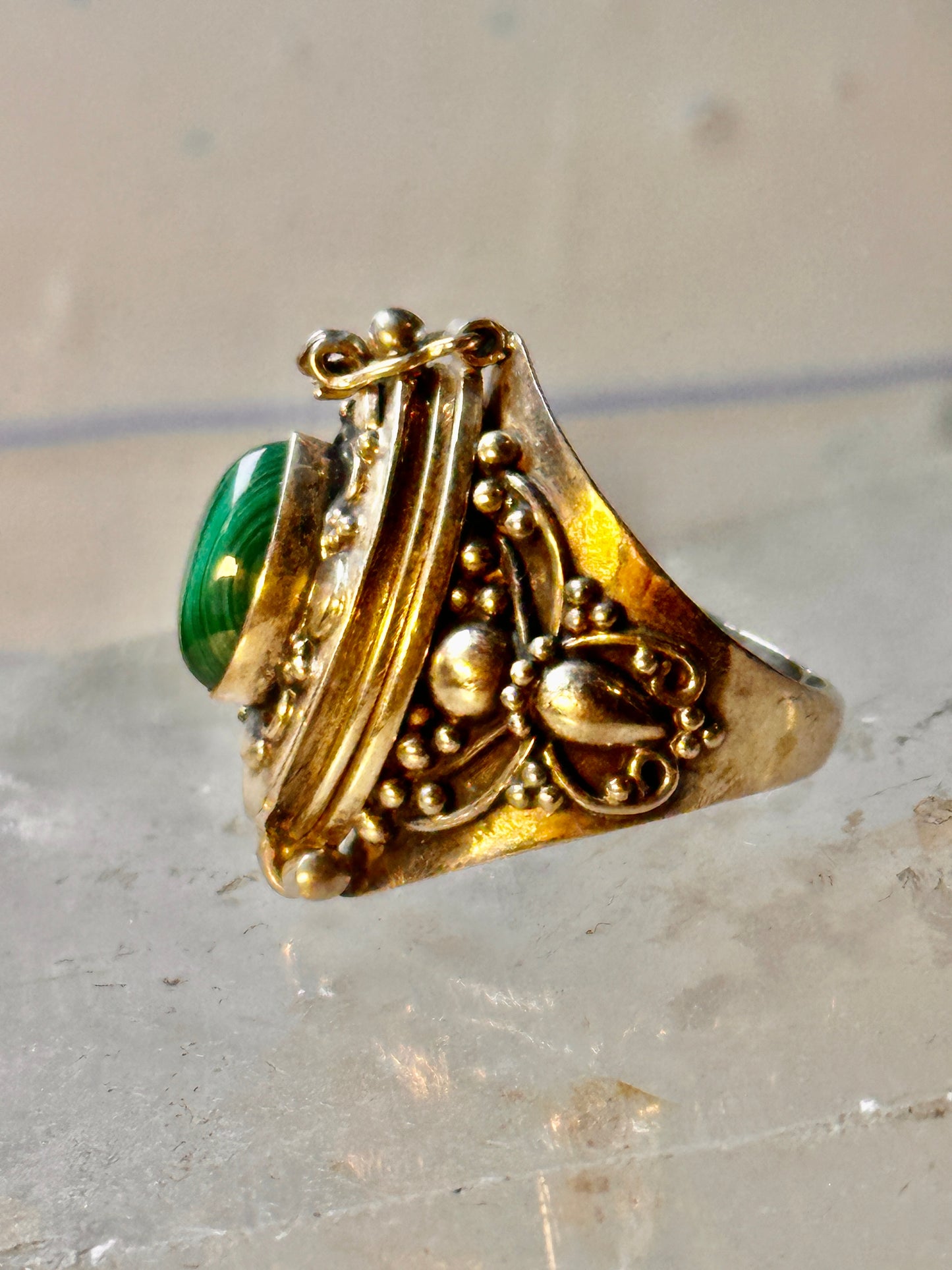 Poison ring malachite band sterling silver size 4.50 women