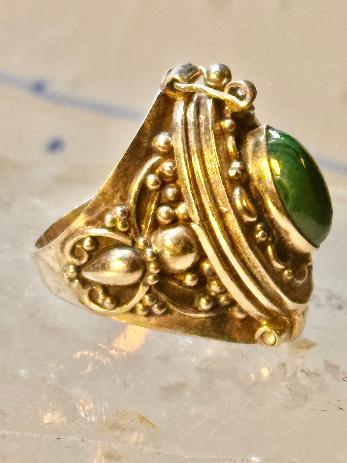 Poison ring malachite band sterling silver size 4.50 women