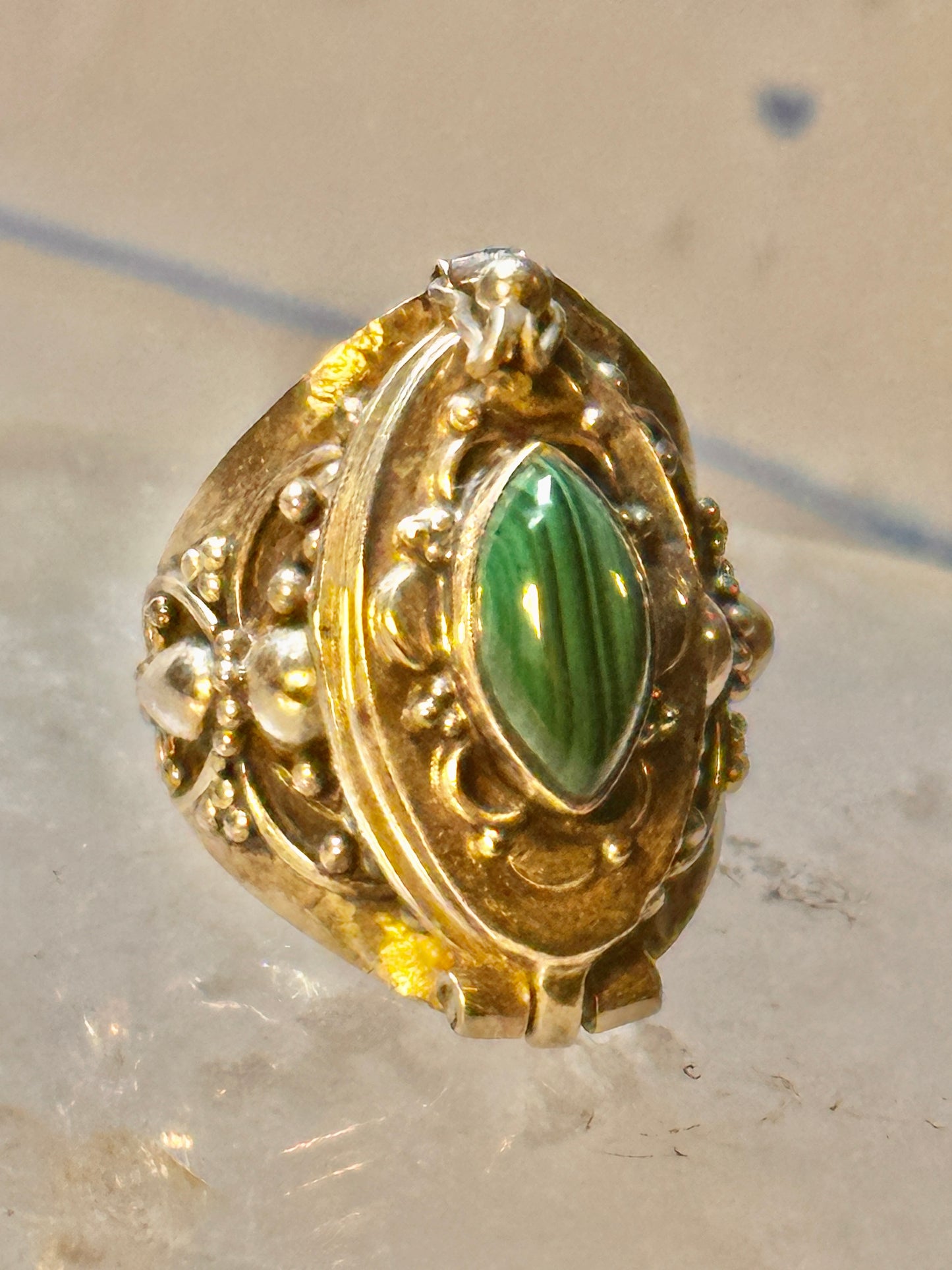 Poison ring malachite band sterling silver size 4.50 women