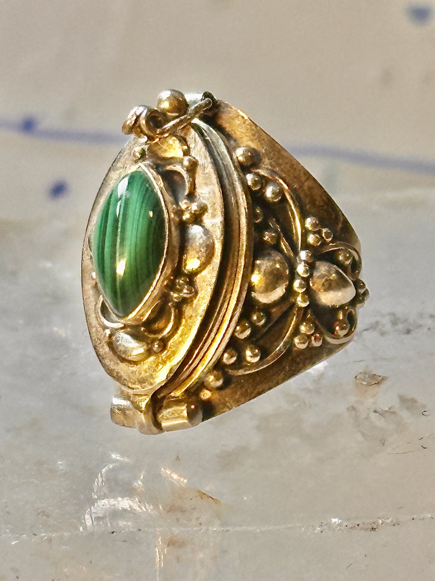 Poison ring malachite band sterling silver size 4.50 women