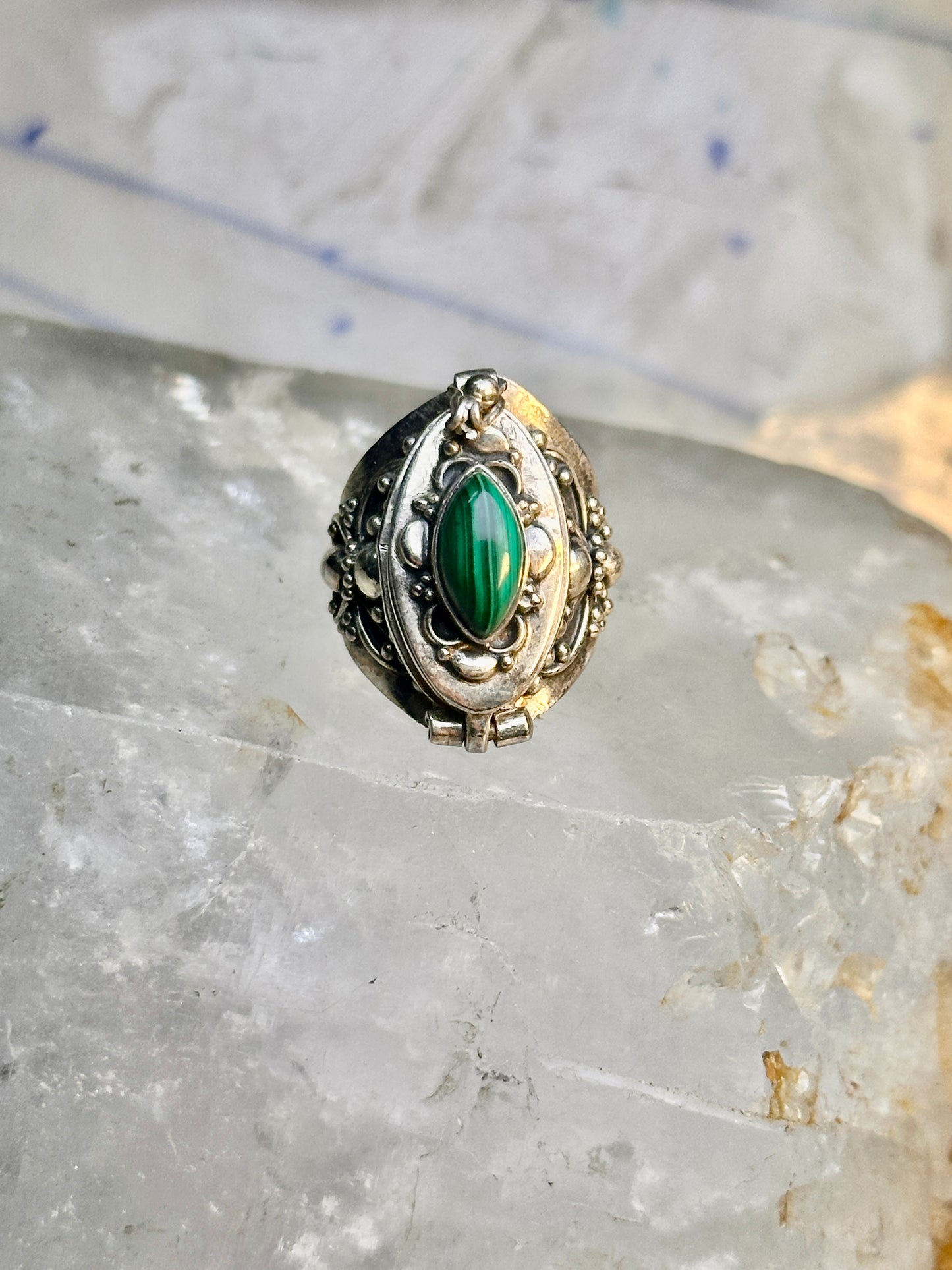 Poison ring malachite band sterling silver size 4.50 women