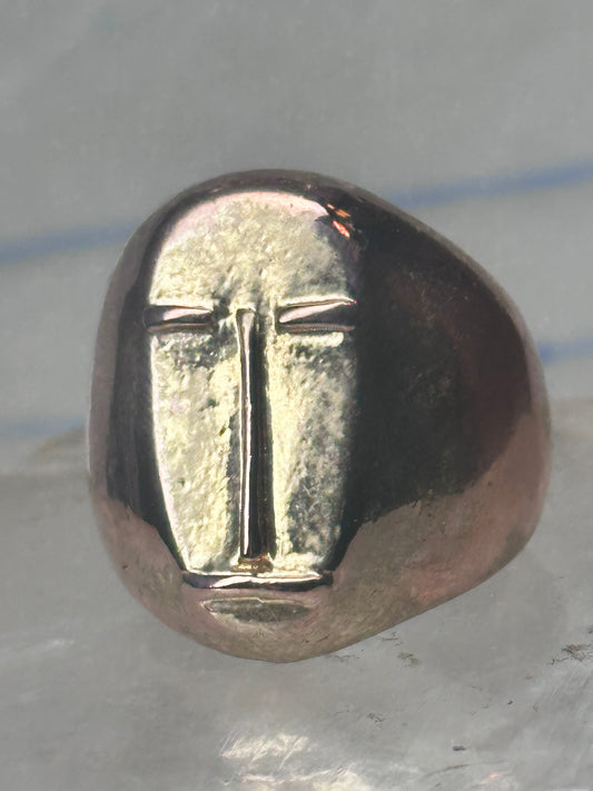 Vintage Abstract Face Brutalist Sculptural Statement Ring Size 7.25 Heavy Metal