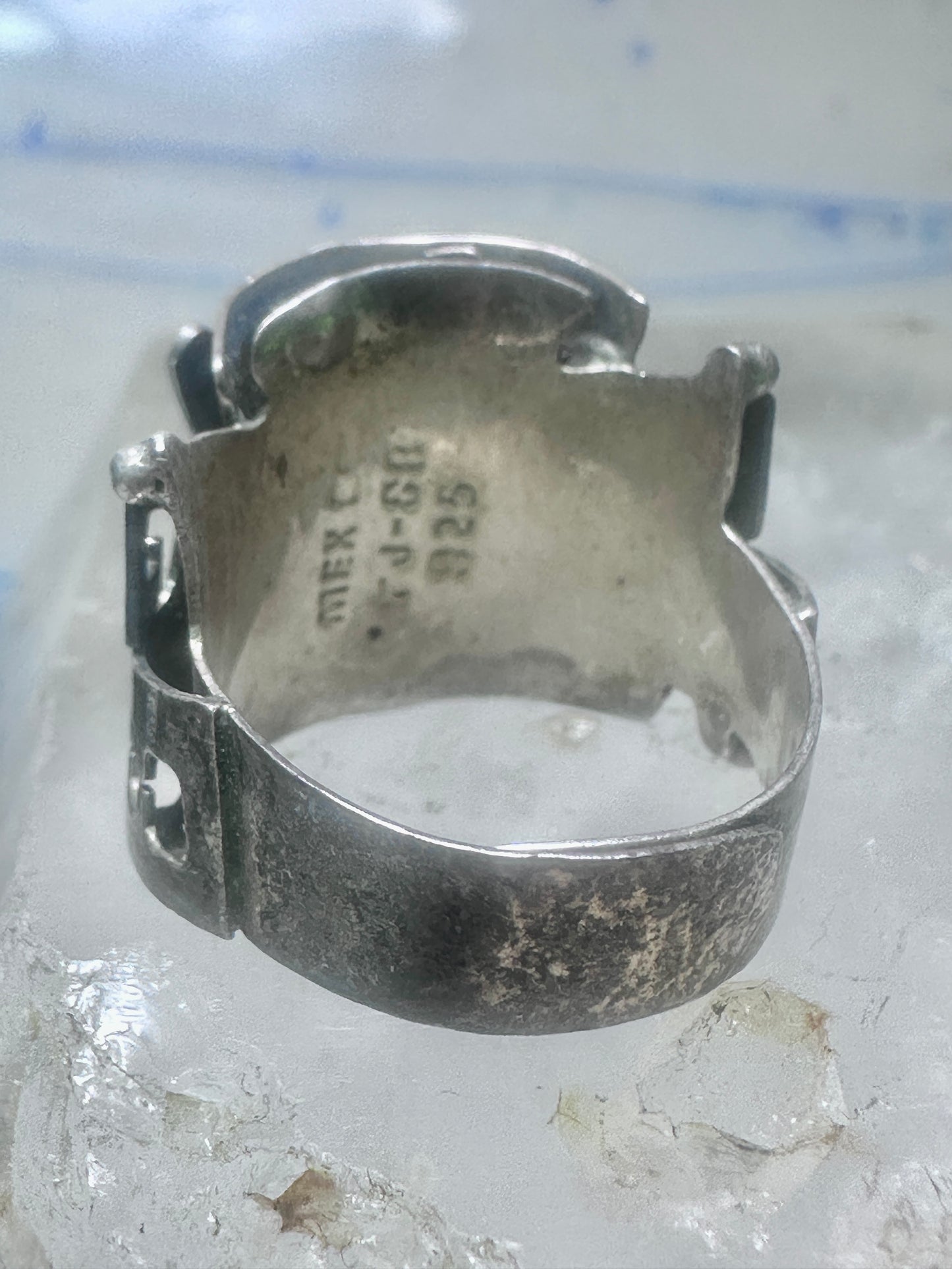 Poison ring onyx Aztec Mayan design size 8.5 sterling silver women girls