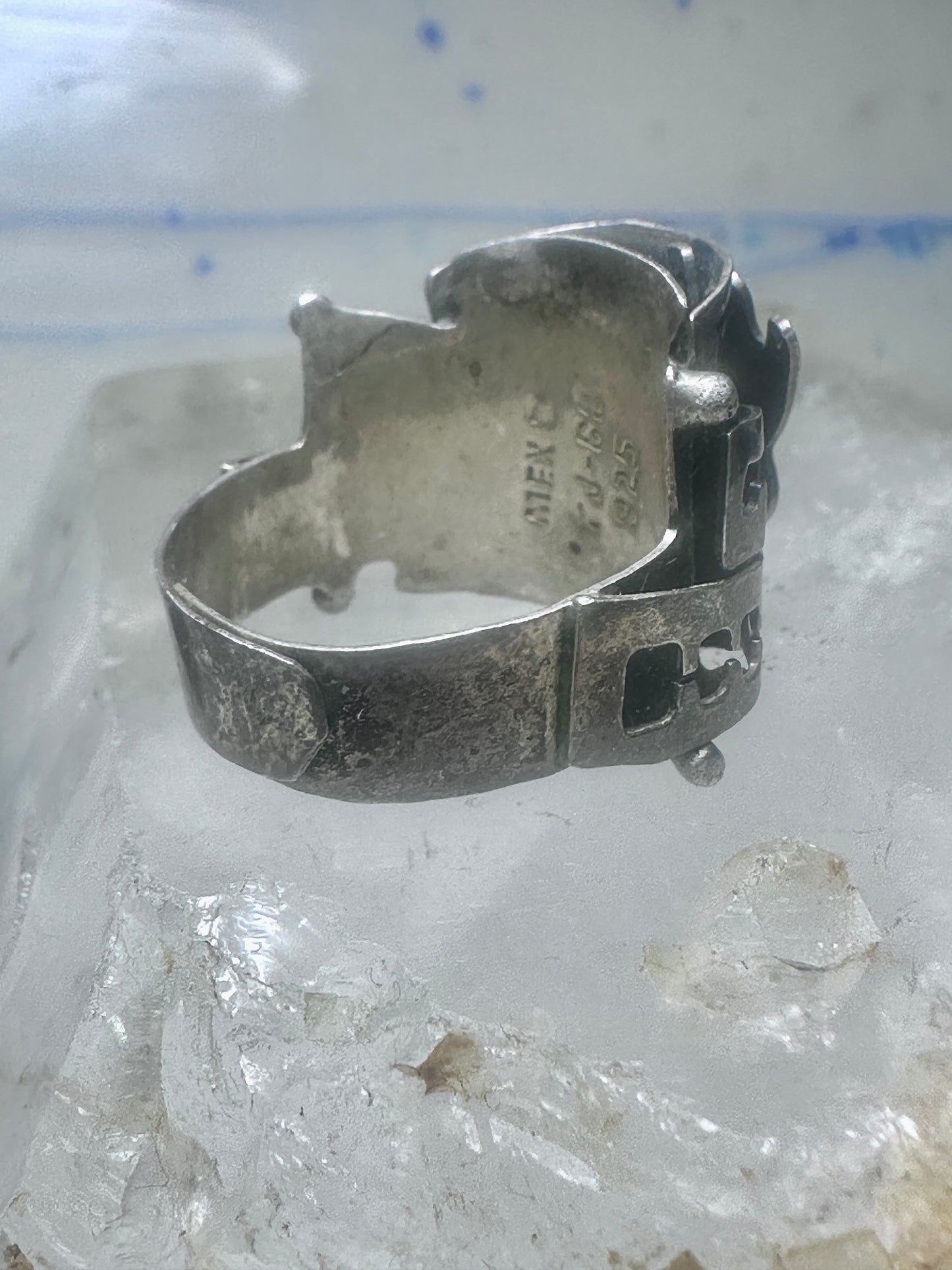 Poison ring onyx Aztec Mayan design size 8.5 sterling silver women girls