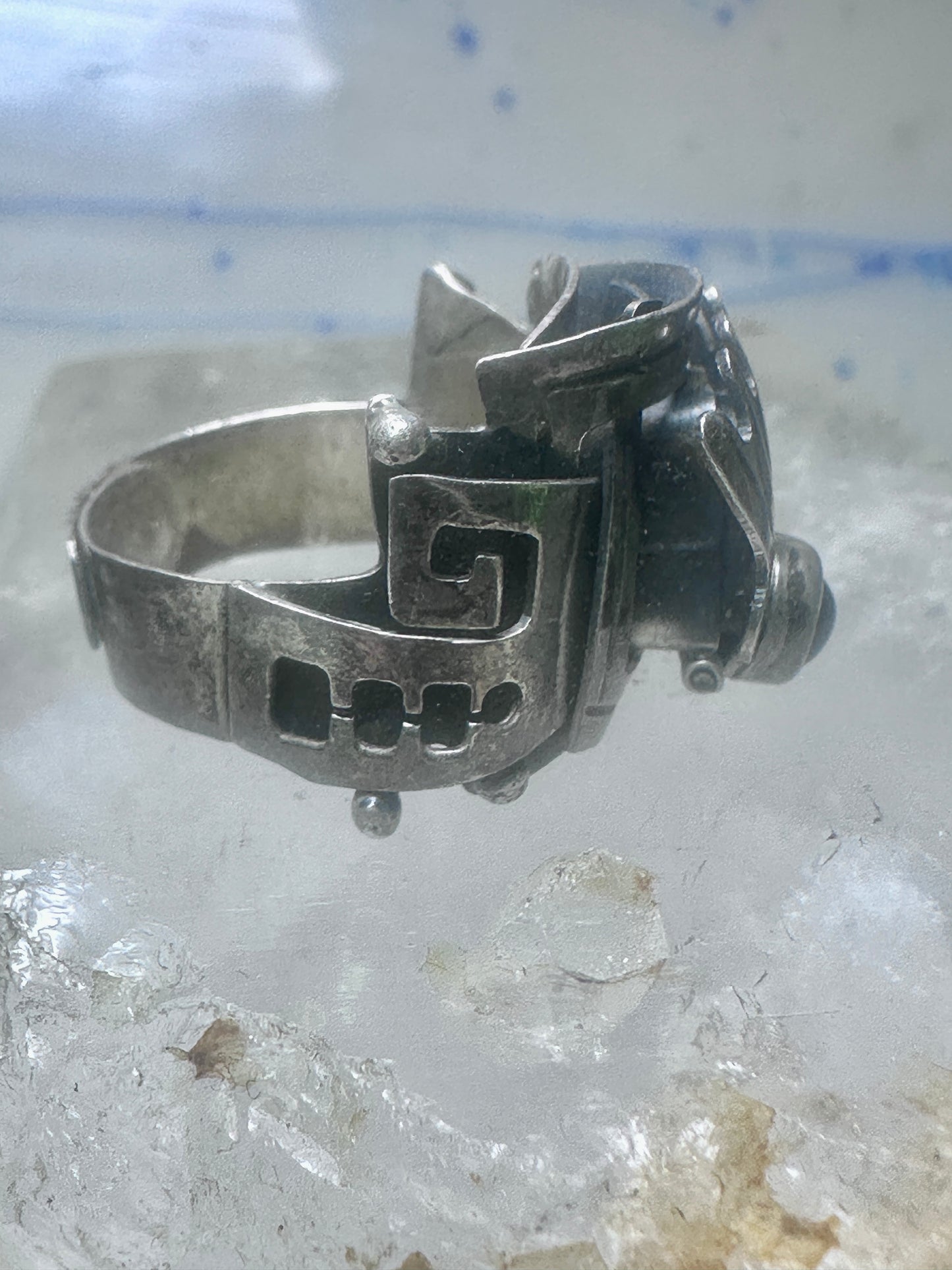 Poison ring onyx Aztec Mayan design size 8.5 sterling silver women girls