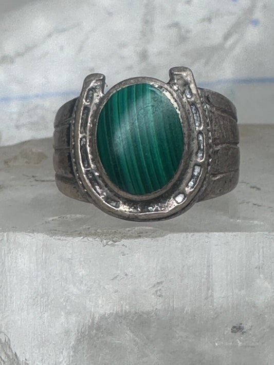 Vintage Sterling Silver Malachite Horseshoe Statement Ring Size 9.5 925