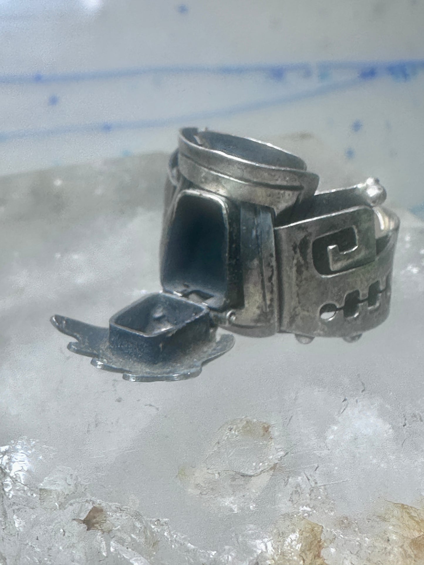 Poison ring onyx Aztec Mayan design size 8.5 sterling silver women girls