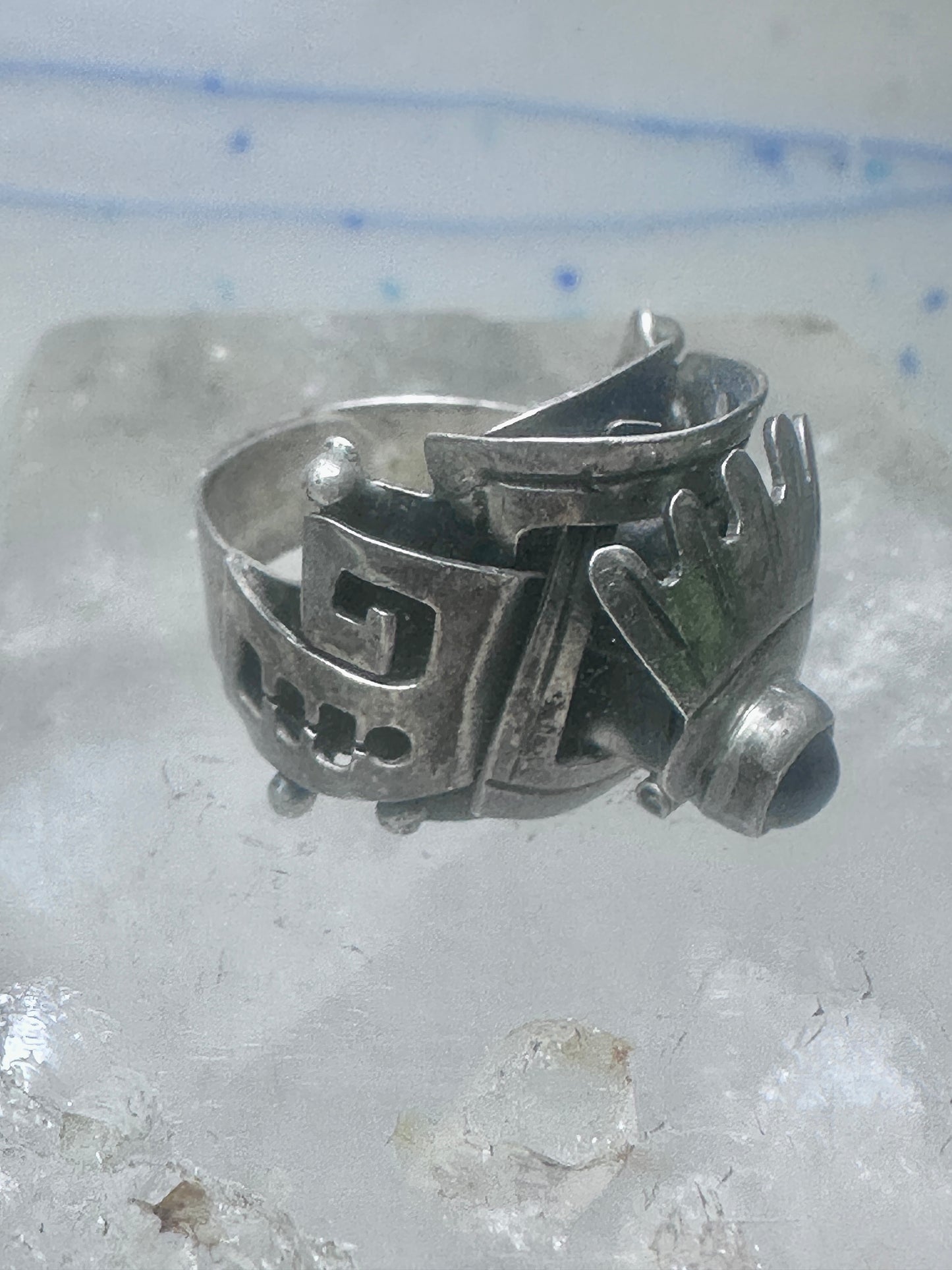 Poison ring onyx Aztec Mayan design size 8.5 sterling silver women girls