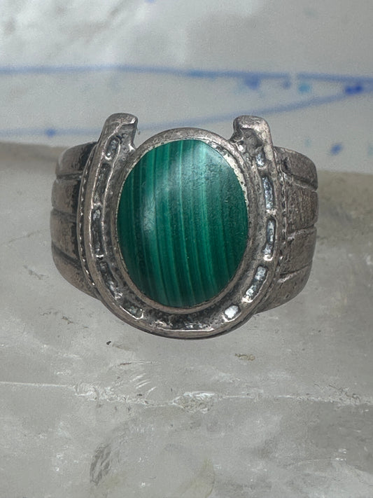 Vintage Sterling Silver Malachite Horseshoe Statement Ring Size 9.5 925