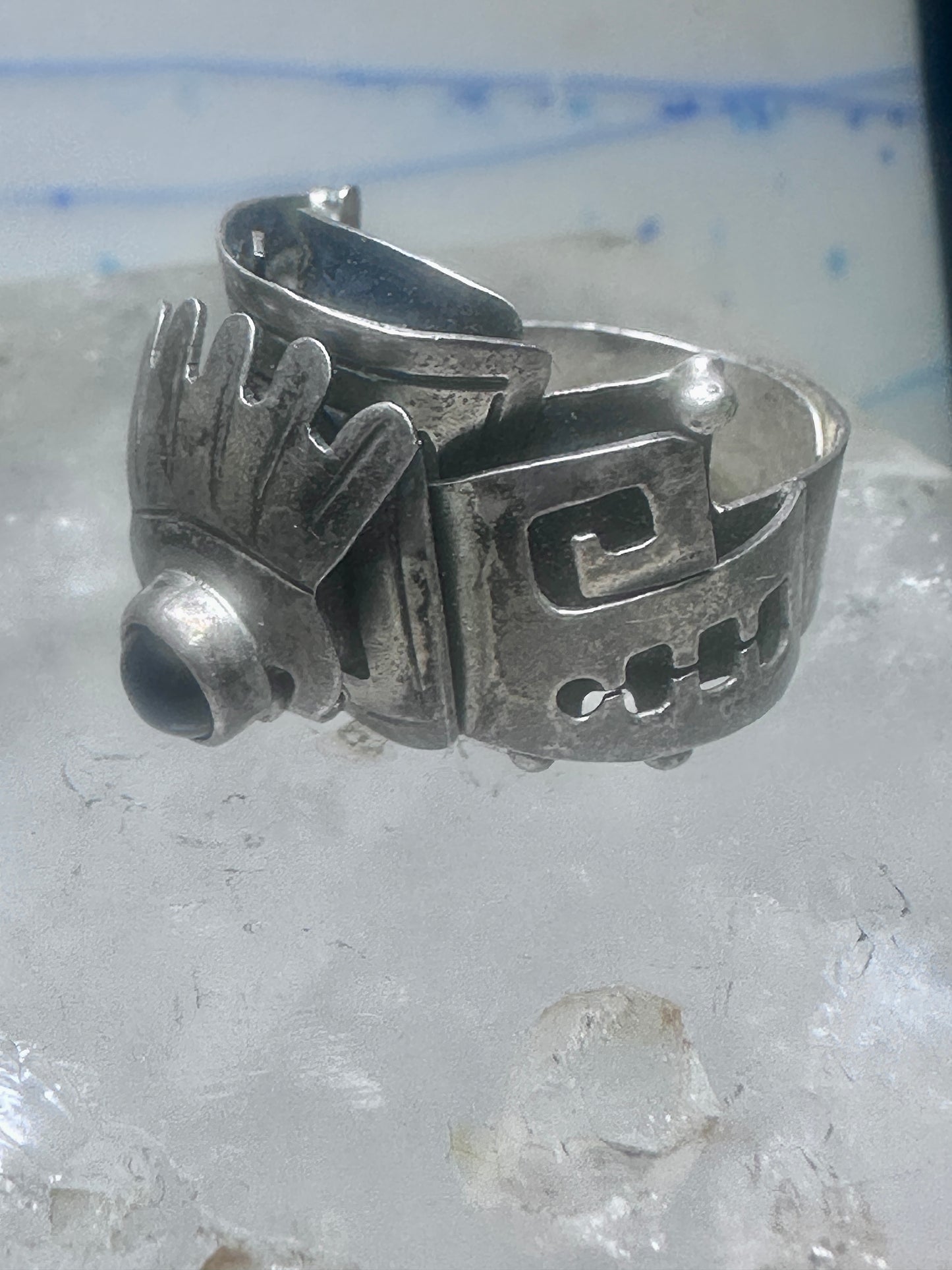 Poison ring onyx Aztec Mayan design size 8.5 sterling silver women girls