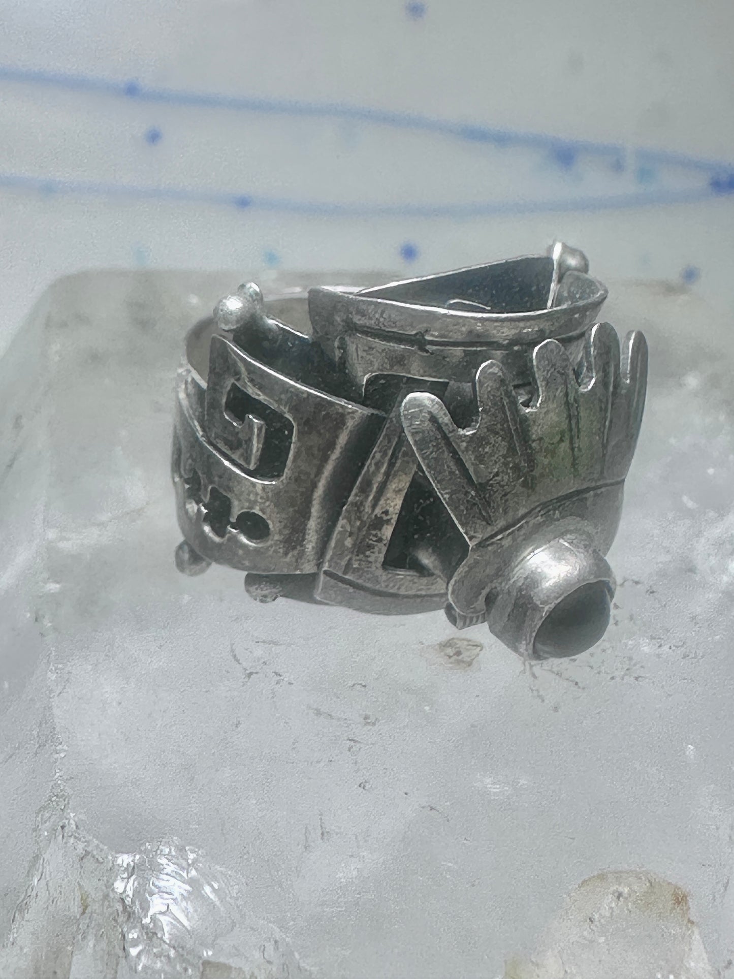 Poison ring onyx Aztec Mayan design size 8.5 sterling silver women girls