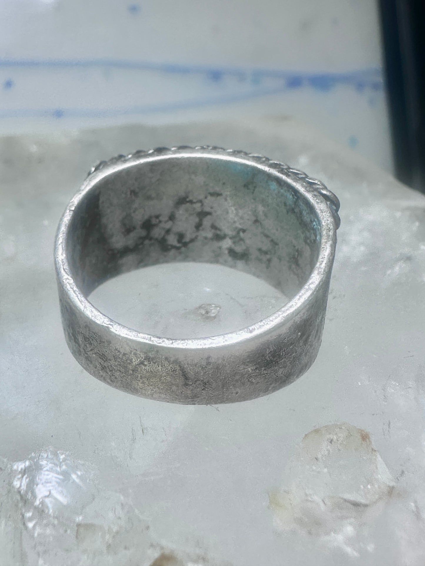 Zuni ring wedding band  sterling silver Turquoise Coral chips size 9 men women