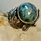 Navajo ring mystery blue stone size 6 sterling silver leaves or feathers women girls