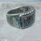 Zuni ring wedding band  sterling silver Turquoise Coral chips size 9 men women