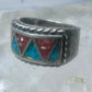 Zuni ring wedding band  sterling silver Turquoise Coral chips size 9 men women