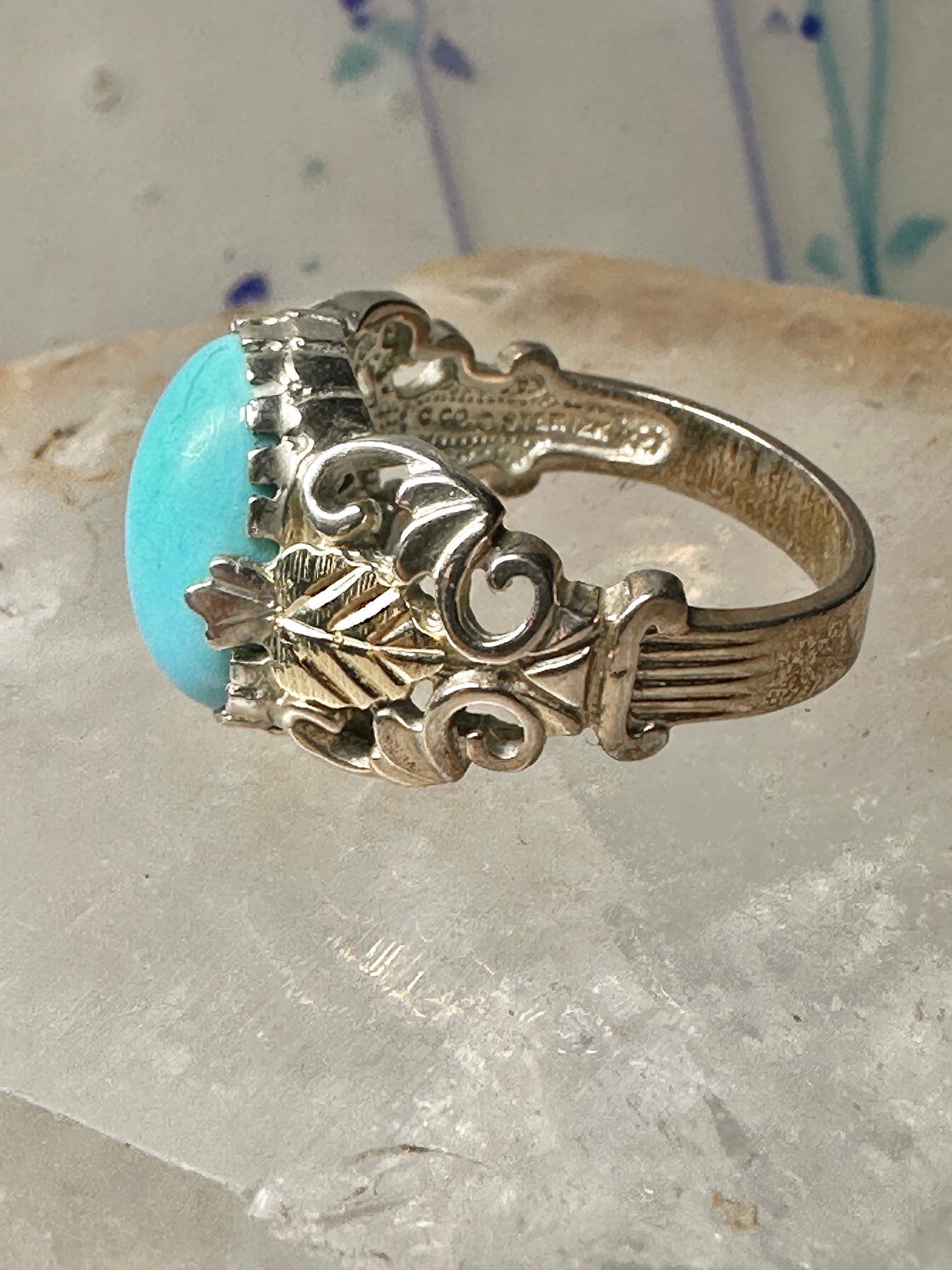 Black Hills Gold ring size 8 turquoise leaves band sterling silver 12K women