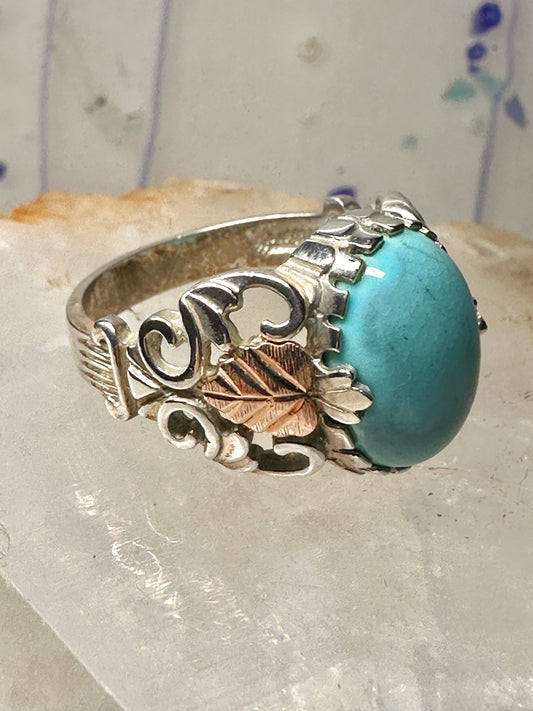 Black Hills Gold ring size 8 turquoise leaves band sterling silver 12K women