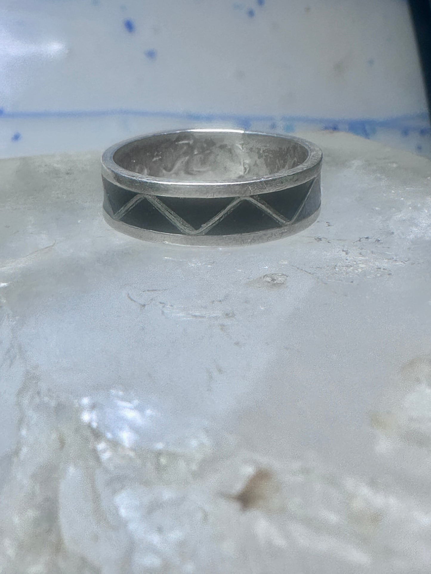 Zuni ring wedding  sterling silver band onyx size 9 men women