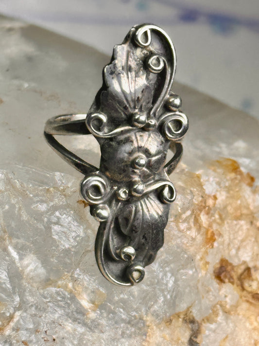 Long Navajo ring floral squash blossom vintage sterling silver size 5.25 women