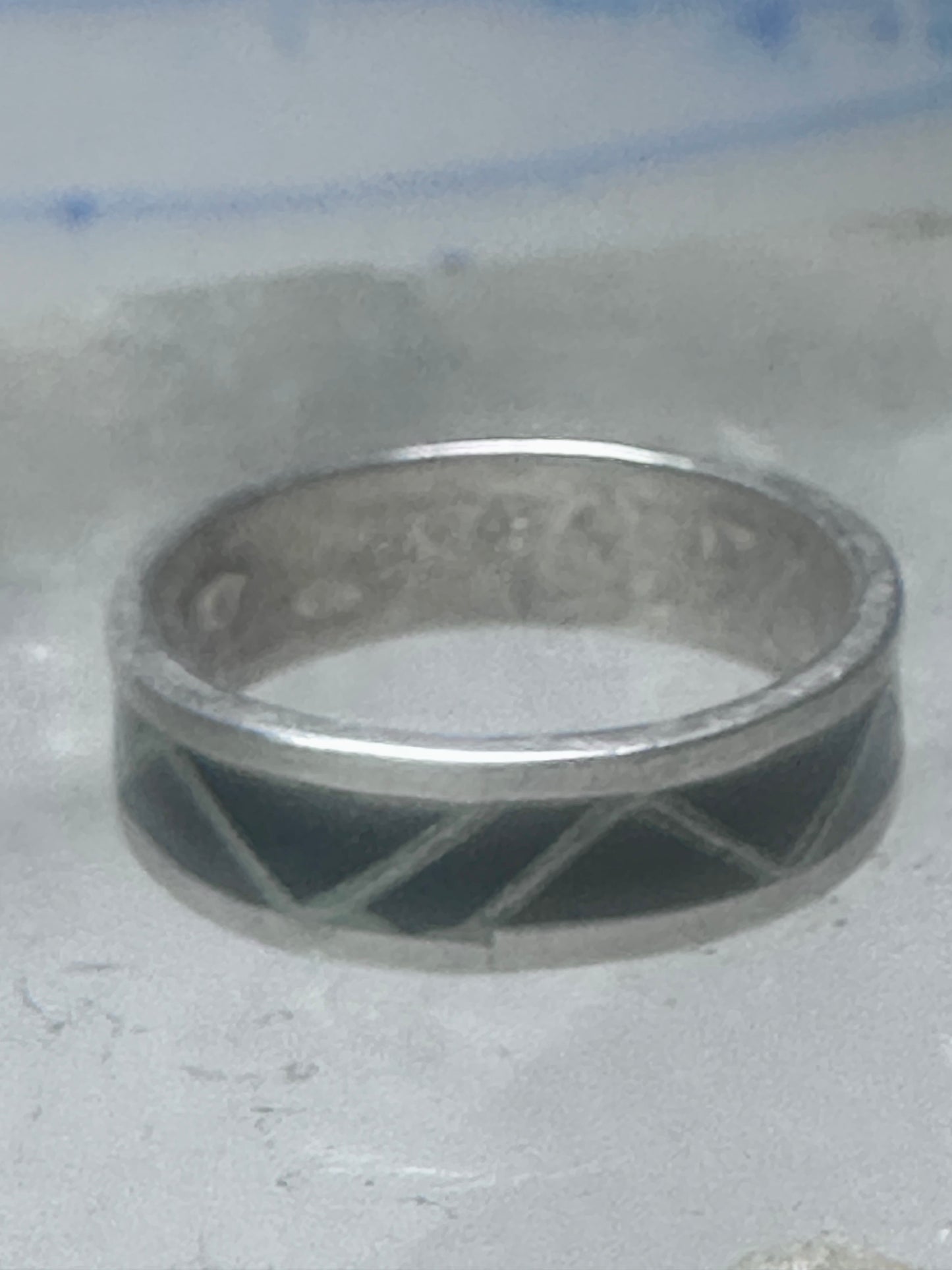 Zuni ring wedding  sterling silver band onyx size 9 men women