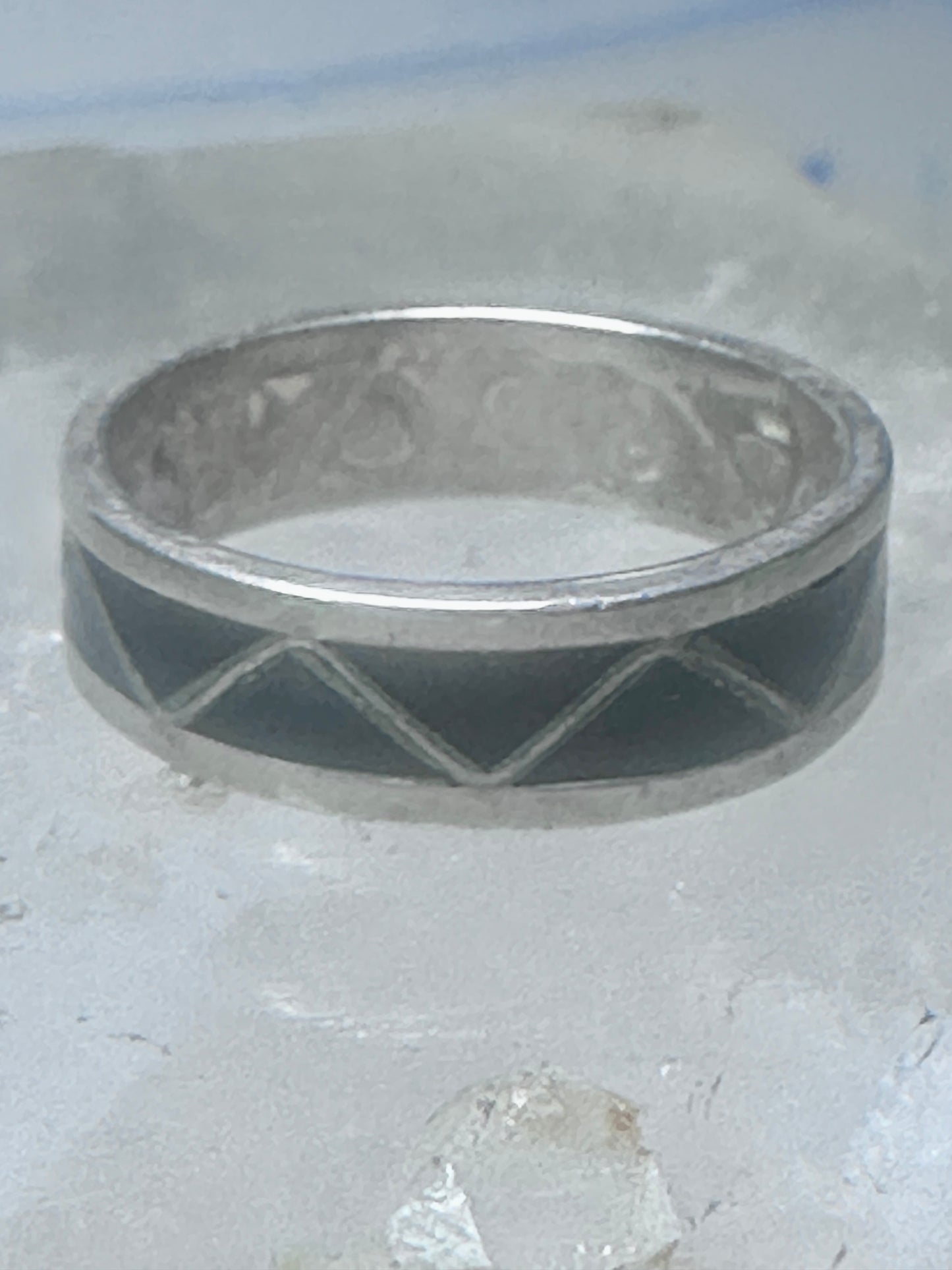 Zuni ring wedding  sterling silver band onyx size 9 men women