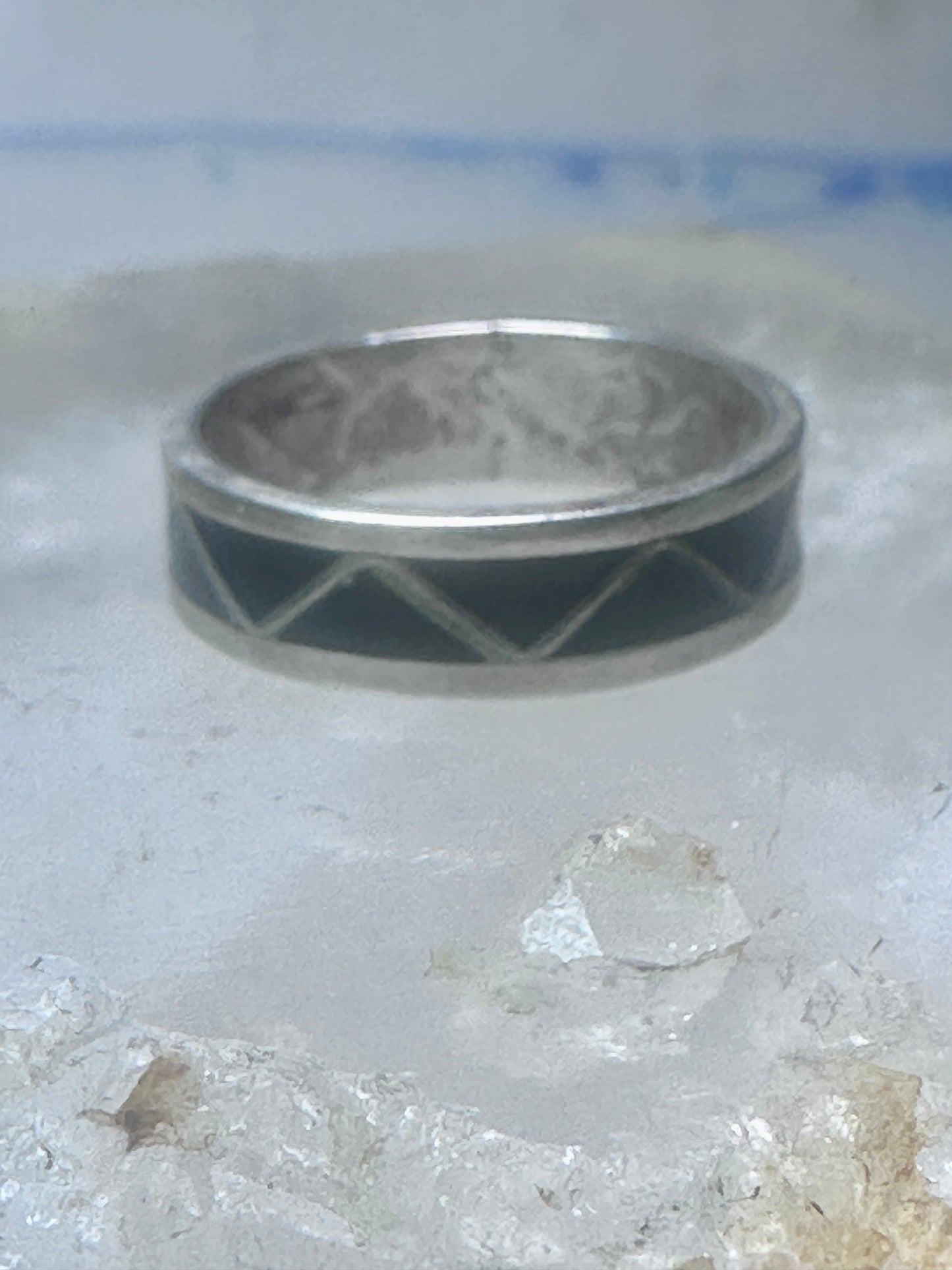 Zuni ring wedding  sterling silver band onyx size 9 men women