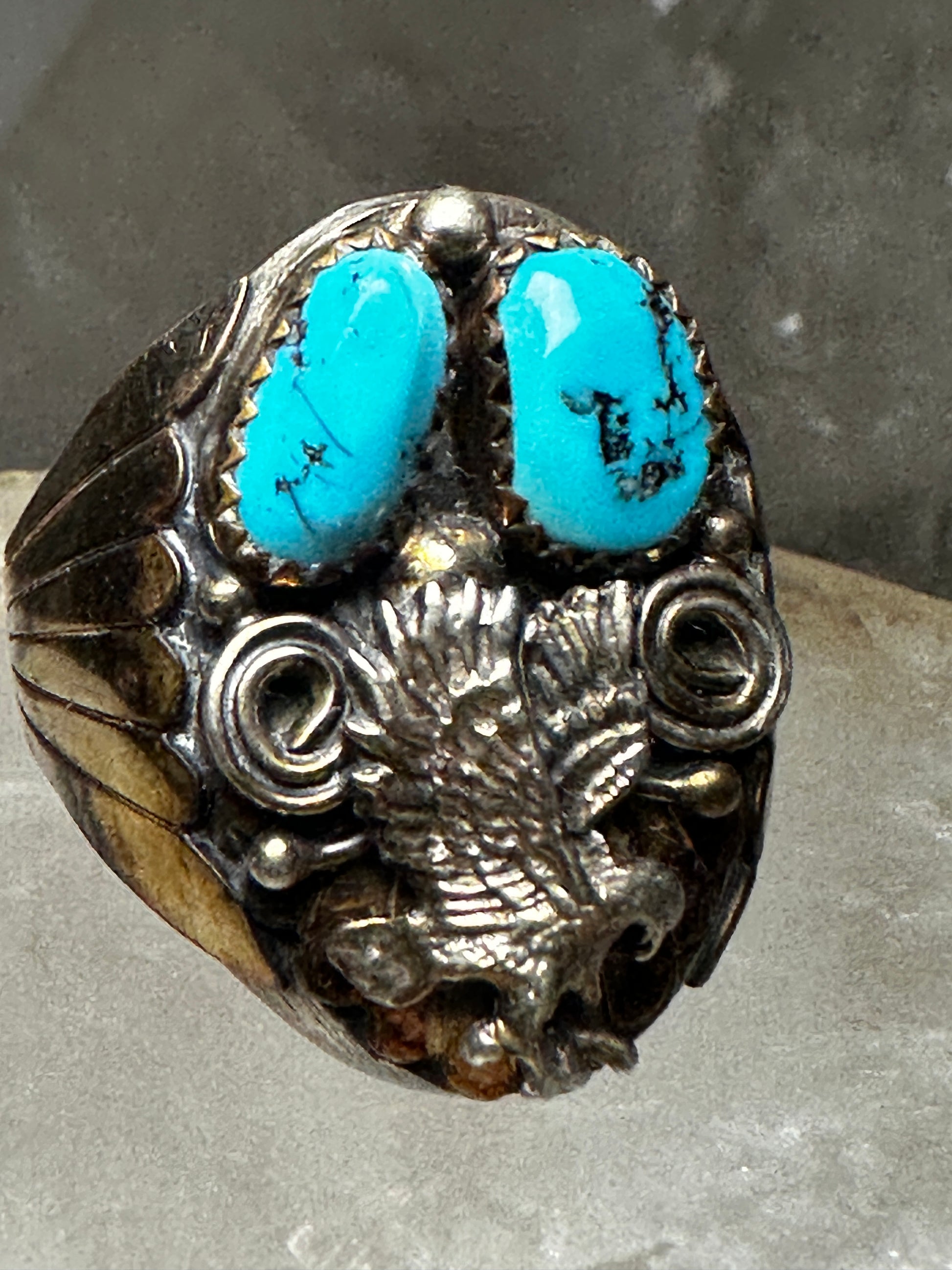 Eagle ring size 12 Navajo signed AL turquoise sterling silver women me – SpiritbeadNW Eagle ring size 12 Navajo signed AL turquoise sterling silver women me – SpiritbeadNW