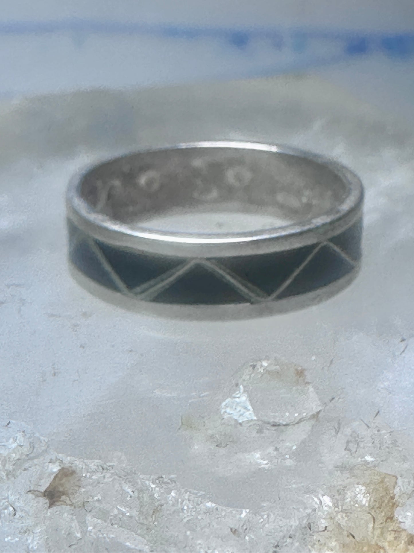 Zuni ring wedding  sterling silver band onyx size 9 men women