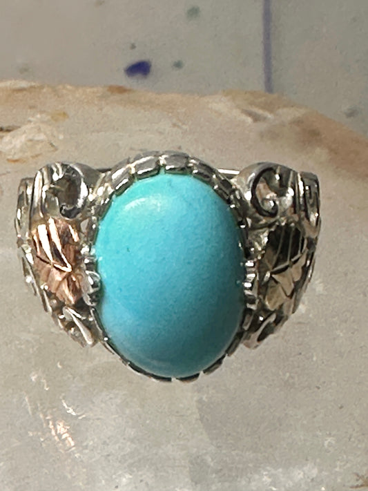Black Hills Gold ring size 8 turquoise leaves band sterling silver 12K women