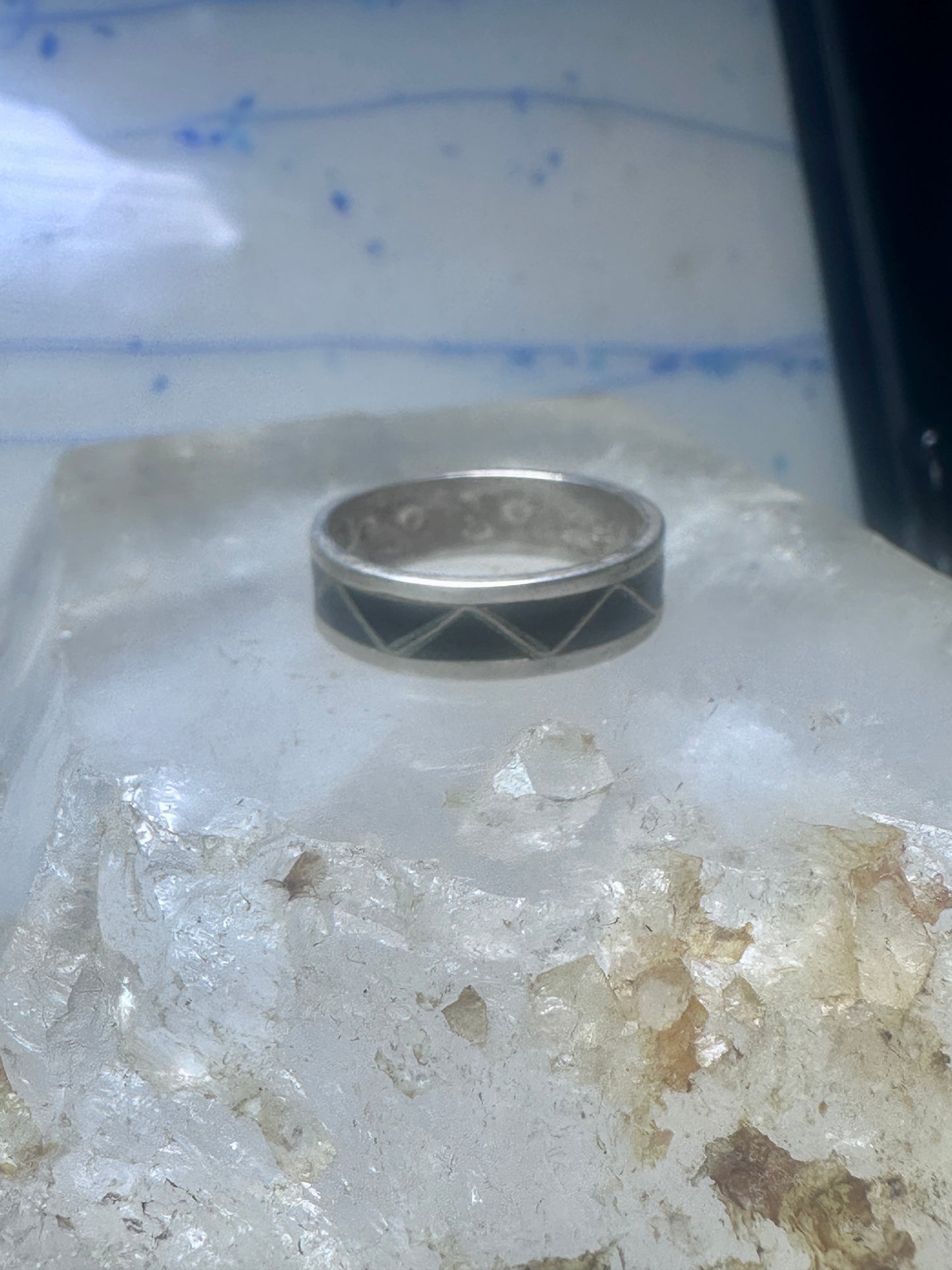 Zuni ring wedding  sterling silver band onyx size 9 men women