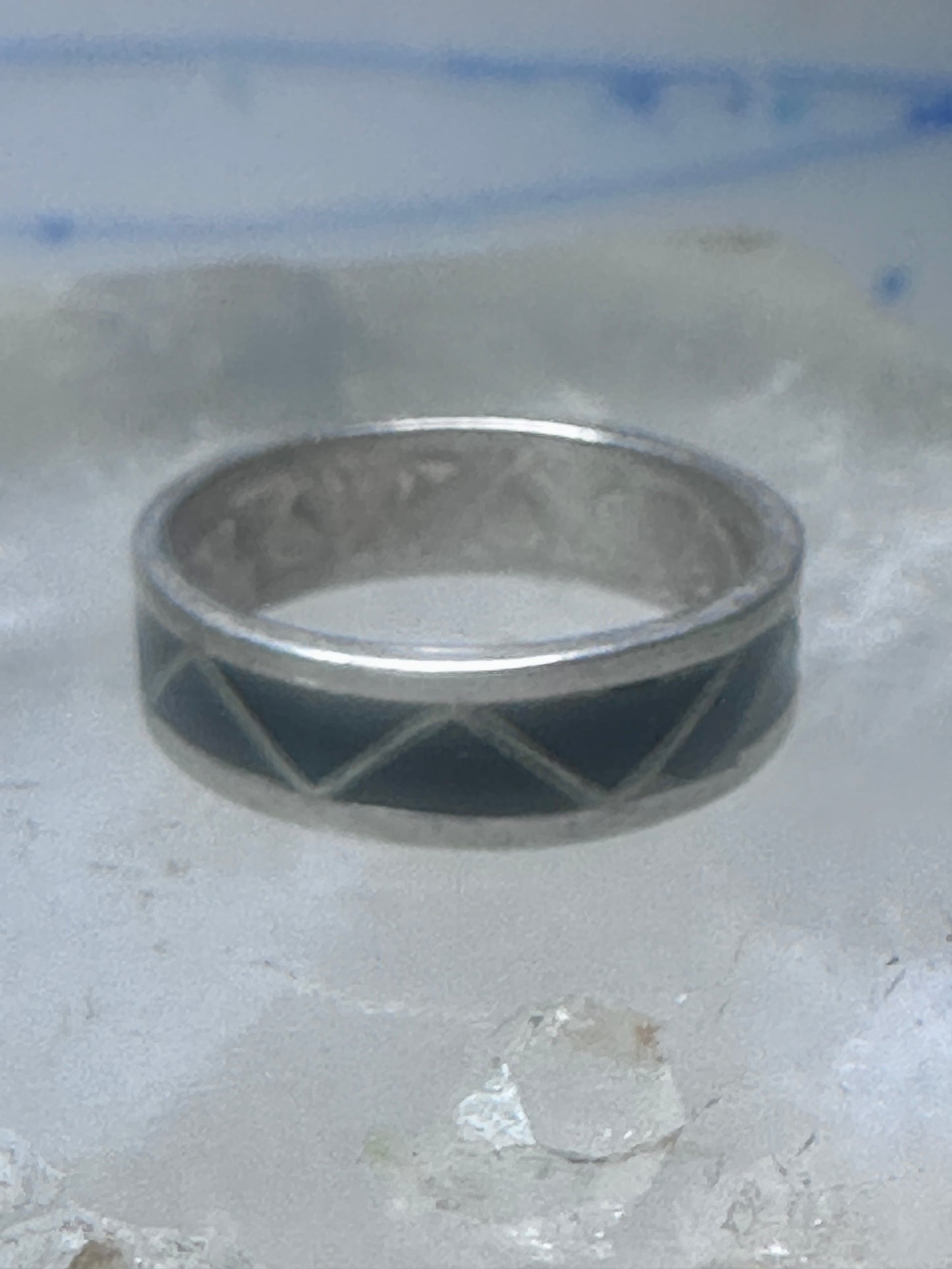 Zuni ring wedding  sterling silver band onyx size 9 men women